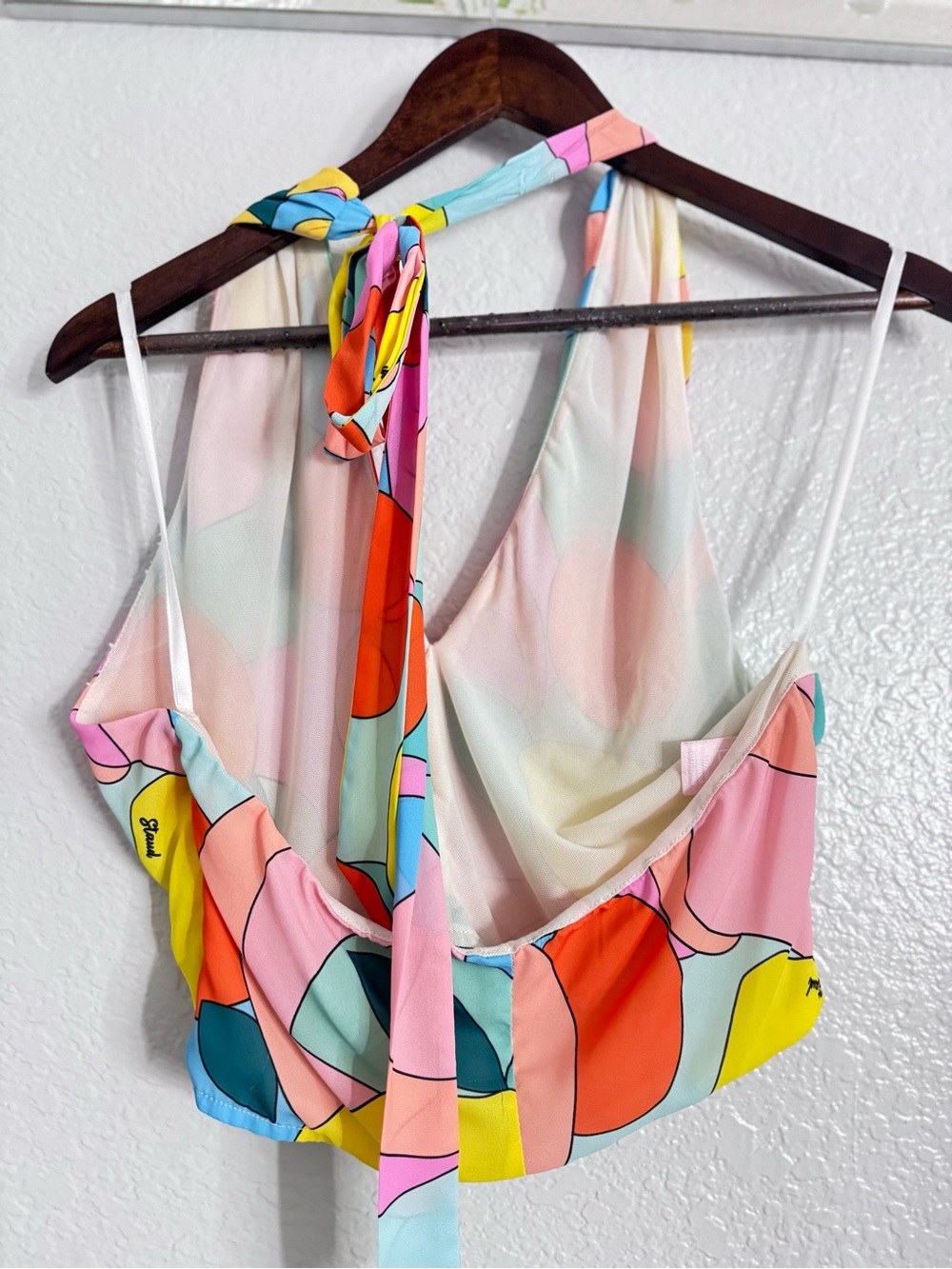 STAUD Multicolor Abstract Halter Crop Top - Pink, Blue, Yellow, Orange, Green - Picture 4 of 6